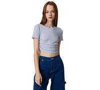 Koton Women's Crop T-Shirt Kurzarm Rundhals Slim Fit, Navy Stripes (06m), M