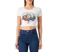 Koton Women's Crop T-Shirt Patterned Crew Neck Short Sleeve Tie Detail, White (001), Large