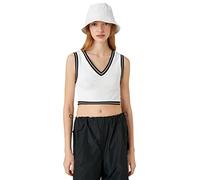 Koton Women's Crop Tank Top V Neck Ribbed Stripe Detail Shirt, Gebrochenes Weiß (001), XS