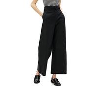 Koton Women's Crop Wide Leg Linen Mix Trousers Pants, Black (999), 8