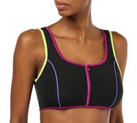 Koton Women's Cup Zipper Detail Sports Bra Slim Fit Striped, Black(999), S