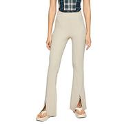Koton Women's Flare Leg Trousers High Waist Slit Detail, Beige (050), L