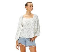 Koton Women's Floral Blouse Square Neck Puff Sleeve, Grün Gemustert (7d5), 12