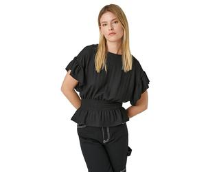 Koton Women's Gimped Voluminous T-Shirt Scoop Neck, Schwarz (999), M