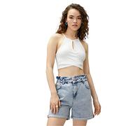 Koton Women's Halter Neck Cut Out Detail Ribbed Crop Tank top Shirt, Ecru (010), XS