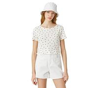 Koton Women's Minimal Printed Short Sleeve Round Neck Crop T-Shirt T-Shirt, Ecru Muster (03e),