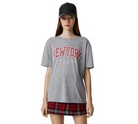 Koton Women's New York Printed Crew Neck Short Sleeve T-Shirt, Grey (031), XS