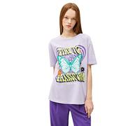 Koton Women's Printed Crew Neck Short Sleeve Cotton T-Shirt, Purple (353), XS