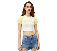 Koton Women's Printed Short Sleeve Viscose Crop T-Shirt, Ecru (010), S
