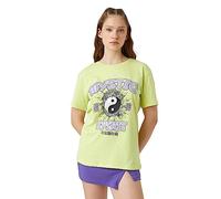 Koton Women's Printed T-Shirt Crew Neck Short Sleeve, Grün (973), S