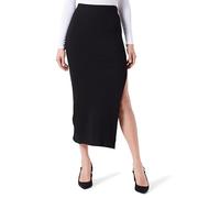 Koton Women's Regular Waist Viscose Mix Ribbed Midi Slit Skirt, Black(999), XS