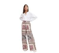 Koton Women's Relax Fit Drawstring Pocket Detail Wide Leg Trousers Shorts, Khaki Design(8D6), 14