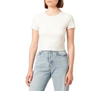 Koton Women's Ribbed Short Sleeve Crew Neck Crop T-Shirt, Ecru (010), S