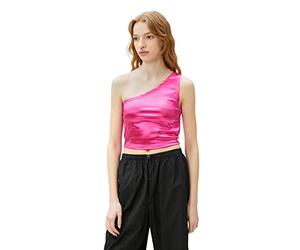 Koton Women's Shiny one-Shoulder Crop Tank top, Fushia (301), Large