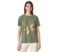 Koton Women's Shiny Printed Short Sleeve Crew Neck T-Shirt, Khaki (801), M