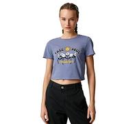 Koton Women's Short-Sleeved Crew Neck Printed Crop T-Shirt, Blue (624), XS