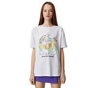Koton Women's Slogan Print T-Shirt mit Ärmeln Rundhalsausschnitt, Gebrochenes Weiß (001), M