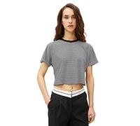 Koton Women's Viscose Mix Crew Neck Short Sleeve Crop T-Shirt, Black Stripe (9s9), XS