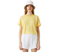 Koton Women's Viscose Mix Crew Neck Short Sleeve Crop T-Shirt, Yellow Stripe (1s5), S