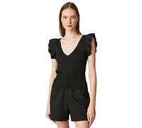 Koton Women's Voluminous Detail V Neck Tricot Detail Undershirt, Schwarz (999),