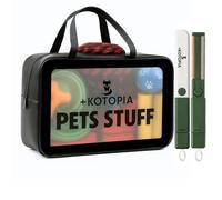 +KOTOPIA Pet Travel Grooming & Toiletry Organizer Bag - Storage Bag for Pet Accessories with Hair Remover Brush - Ideal for Clothes, Furniture & Car, Black/Green (Brush), Small Standard Size