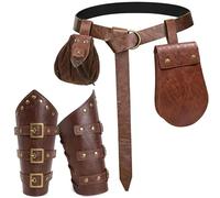 KOTORA 4PCS Renaissance Accessories Medieval Viking Belt Pouch Coin Purse Armor Bracers Ren Faire Halloween Cosplay LARP (Brown)