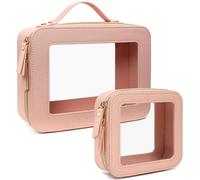 KOTORA Clear Makeup Bags - TSA Approved Toiletry Bag with Handle, Large Opening, Travel Car Essentials Organizer Storage, Cosmetic Bag, Pink, Mini and Large (Bundle), Travel