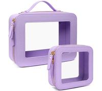 KOTORA Clear Makeup Bags TSA Approved Toiletry Bag with Handle Large Opening, Clear Toiletry Bags for Carry-on Traveling Travel Car Essentials Orangizer Storage, Clear Cosmetic Bag, Purple,