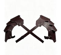 KOTORA Double Pauldron Shoulder Armor Medieval Vintage Leather Shoulder Guards for LARP Cosplay Ren Faire & Knight Mercenary Costume (Brown)