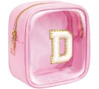 KOTORA Initial Mini Makeup Bag | Make Up Bag Travel Toiletry Bag | Clear Makeup Bag | Preppy Cosmetic Bags Organizer Travel Essentials Gifts for Women Girlfriend Teacher Brithday Gifts, Pink, D