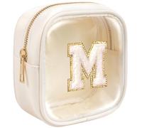 KOTORA Initial Mini Makeup Bag | Make Up Bag Travel Toiletry Bag | Clear Makeup Bag | Preppy Cosmetic Bags Organizer Travel Essentials Gifts for Women Girlfriend Teacher Brithday Gifts, Beige, M