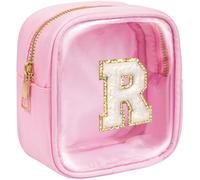 KOTORA Initial Mini Makeup Bag | Make Up Bag Travel Toiletry Bag | Clear Makeup Bag | Preppy Cosmetic Bags Organizer Travel Essentials Gifts for Women Girlfriend Teacher Brithday Gifts, Pink, R