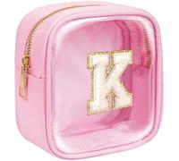 KOTORA Initial Mini Makeup Bag | Make Up Bag Travel Toiletry Bag | Clear Makeup Bag | Preppy Cosmetic Bags Organizer Travel Essentials Gifts for Women Girlfriend Teacher Brithday Gifts, Pink, K