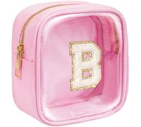KOTORA Initial Mini Makeup Bag | Make Up Bag Travel Toiletry Bag | Clear Makeup Bag | Preppy Cosmetic Bags Organizer Travel Essentials Gifts for Women Girlfriend Teacher Brithday Gifts, Pink, B