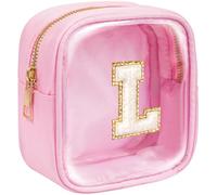 KOTORA Initial Mini Makeup Bag | Make Up Bag Travel Toiletry Bag | Clear Makeup Bag | Preppy Cosmetic Bags Organizer Travel Essentials Gifts for Women Girlfriend Teacher Brithday Gifts, Pink, L