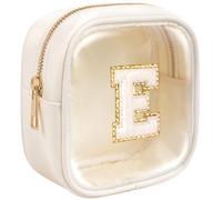 KOTORA Initial Mini Makeup Bag | Make Up Bag Travel Toiletry Bag | Clear Makeup Bag | Preppy Cosmetic Bags Organizer Travel Essentials Gifts for Women Girlfriend Teacher Brithday Gifts, Beige, E