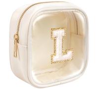 KOTORA Initial Mini Makeup Bag | Make Up Bag Travel Toiletry Bag | Clear Makeup Bag | Preppy Cosmetic Bags Organizer Travel Essentials Gifts for Women Girlfriend Teacher Brithday Gifts, Beige, L