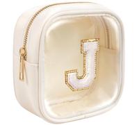 KOTORA Initial Mini Makeup Bag | Make Up Bag Travel Toiletry Bag | Clear Makeup Bag | Preppy Cosmetic Bags Organizer Travel Essentials Gifts for Women Girlfriend Teacher Brithday Gifts, Beige, J