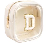 KOTORA Initial Mini Makeup Bag | Make Up Bag Travel Toiletry Bag | Clear Makeup Bag | Preppy Cosmetic Bags Organizer Travel Essentials Gifts for Women Girlfriend Teacher Brithday Gifts, Beige, D