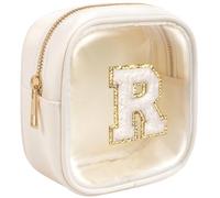 KOTORA Initial Mini Makeup Bag | Make Up Bag Travel Toiletry Bag | Clear Makeup Bag | Preppy Cosmetic Bags Organizer Travel Essentials Gifts for Women Girlfriend Teacher Brithday Gifts, Beige, R