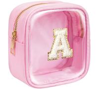 KOTORA Initial Mini Makeup Bag | Make Up Bag Travel Toiletry Bag | Clear Makeup Bag | Preppy Cosmetic Bags Organizer Travel Essentials Gifts for Women Girlfriend Teacher Brithday Gifts, Pink, A