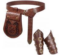 KOTORA Medieval Renaissance Leather Costume Set - Viking Belt, Dragon Belt Pouch, Bracers for LARP, Cosplay & Ren Faire, C2-brown, One size