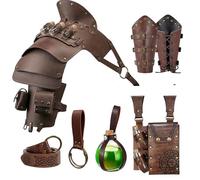 KOTORA Medieval Renaissance Leather Costume Shoulder Armor Bracers Belt Potion Bottle Waist Bag Hook LARP Cosplay Ren Faire, Brown, One size fits most
