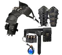 KOTORA Medieval Renaissance Leather Shoulder Pauldron Armor Bracer Belt Pouch Potion Bottles LARP Viking Pirate Wizard Punk Costume (Black)