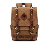 KOTORA Medieval Viking Rune Canvas Backpack, Renaissance Vintage Backpack LARP Ren Faire Cosplay Laptop Backpack, Brown B, One Size, Medieval Viking Renaissance Vintage