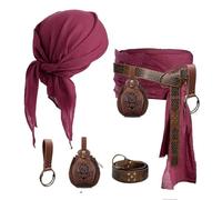 KOTORA Pirate Costume Head Scarf Bandana Hat Waist Sash Medieval Belt Pouch Gold Coin Purse Festival Dress Halloween Accessroy (Phoenix-Brown)