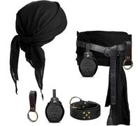 KOTORA Pirate Costume Head Scarf Bandana Hat Waist Sash Medieval Belt Pouch Gold Coin Purse Festival Dress Halloween Accessroy (Phoenix-Black)