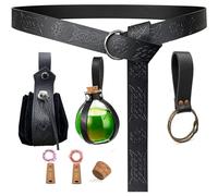 KOTORA Renaissance Costume Accessory Belt Pouch Purse Potion Bottle Belt Waist Set Retro Medieval Festival Ren Faire, Retro-black, Default
