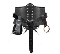 KOTORA Renaissance Costume Sets Corset Waistband Belt Pouch Coin Purse Skirt Hike Medieval Belt Festival Halloween Cosplay, Black, L/Waist 32"-43"
