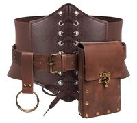 KOTORA Renaissance Costume Sets Corset Waistband Belt Pouch Purse Alight Potion Bottle Skirt Hike Steampunk Medieval Halloween (1-Brown, L/Waist 32"-43")